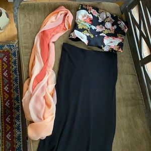 100% Silk Chetta B full length slipped skirt with silk scarf